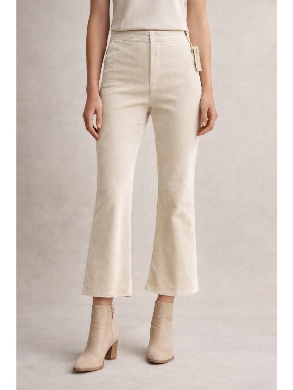 Free People Pants Womens Large Cream In My Feelings Velvet Crop Slim Flare NEW